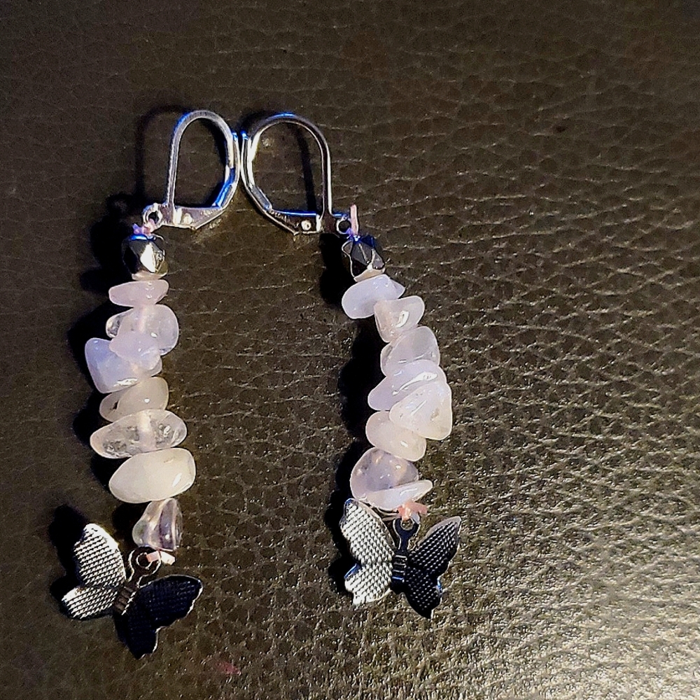 Womens Beautiful Natural Stone Various Chip Angel  Dangle Earrings